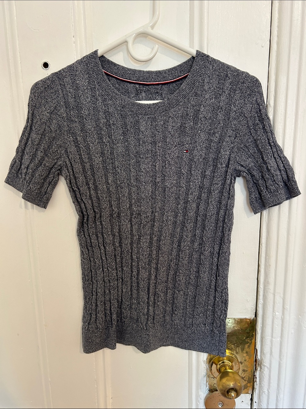Tommy Hilfiger Heather Gray Ribbed Short Sleeve Knit